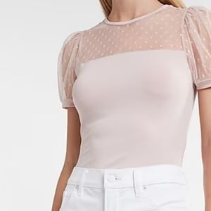 Mesh Polka Dot Puff Sleeve Top